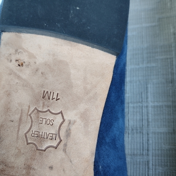 Tory Burch Women's Elizabeth Suede Gold Pin Accent Pointed Flat Blue Pumps 11 - Picture 12 of 12